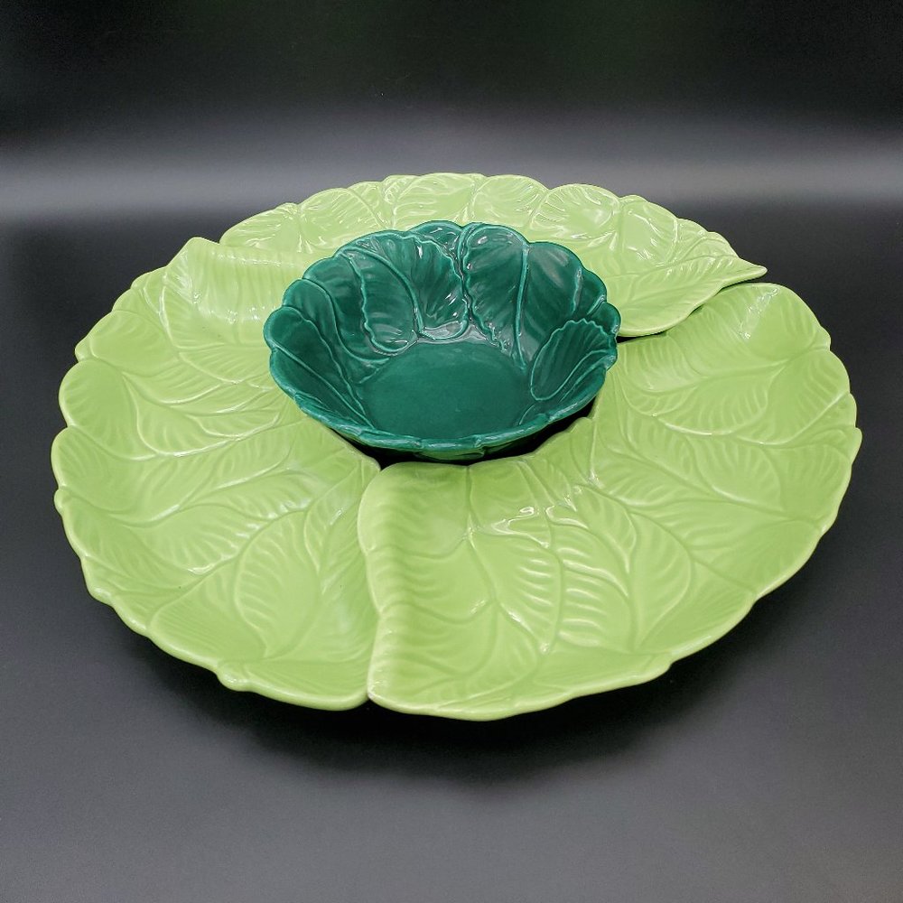 Retro California Pottery No 333 B Lime & Dark Green Leaf Design (No Lazy Susan)